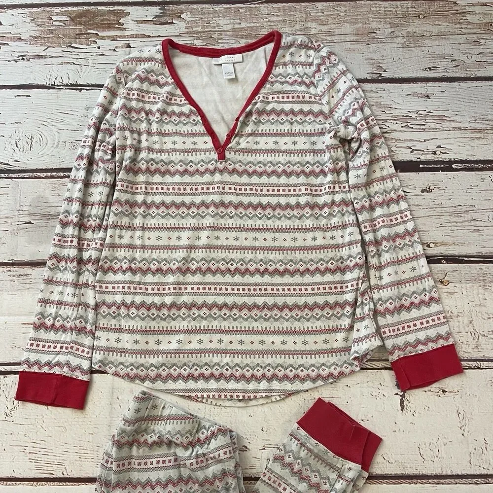 LAUREN CONRAD Women's XS 2-Pc RED & WHITE FAIR ISLE Print SLEEP SET Pajamas‎